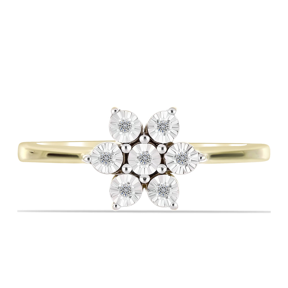 Pozlacené Stříbro 925/1000 - Prsten s Bílým Diamantem - Karátové číslo: 0.04. přibližná hmotnost: 2.68 gramů