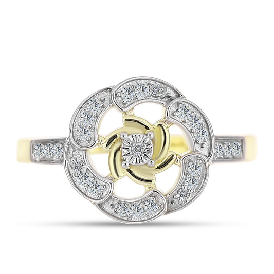 Pozlacené Stříbro 925/1000 - Prsten s Bílým Diamantem a Bílým Topazem - Karátové číslo: 0.21. přibližná hmotnost: 3.25 gramů