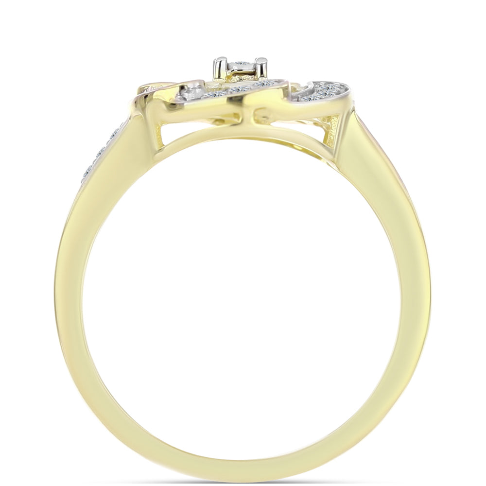 Pozlacené Stříbro 925/1000 - Prsten s Bílým Diamantem a Bílým Topazem - Karátové číslo: 0.21. přibližná hmotnost: 3.25 gramů 2 