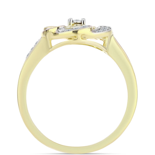 Pozlacené Stříbro 925/1000 - Prsten s Bílým Diamantem a Bílým Topazem - Karátové číslo: 0.21. přibližná hmotnost: 3.25 gramů