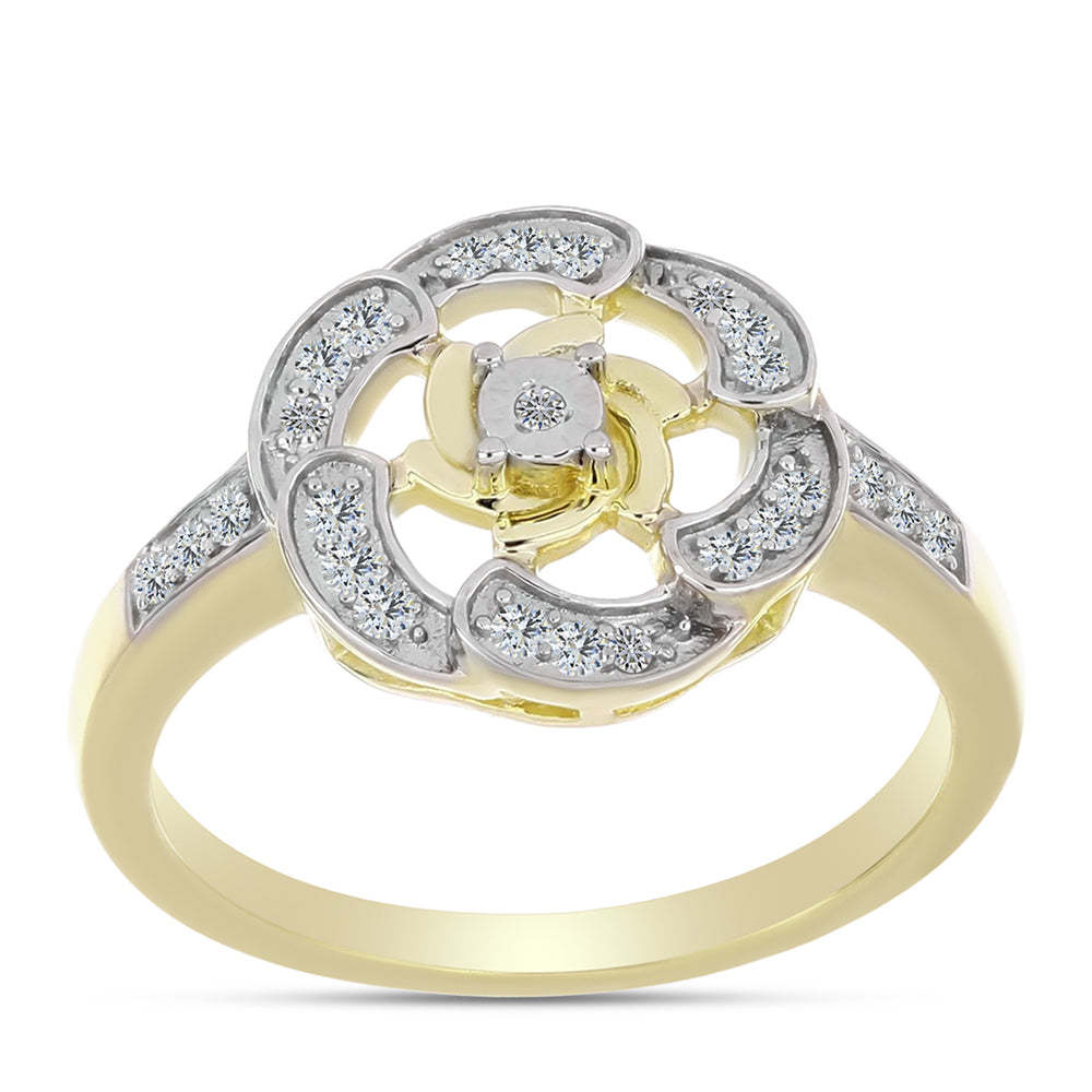 Pozlacené Stříbro 925/1000 - Prsten s Bílým Diamantem a Bílým Topazem - Karátové číslo: 0.21. přibližná hmotnost: 3.25 gramů 3 