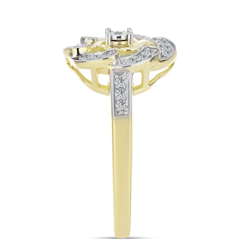 Pozlacené Stříbro 925/1000 - Prsten s Bílým Diamantem a Bílým Topazem - Karátové číslo: 0.21. přibližná hmotnost: 3.25 gramů 4 