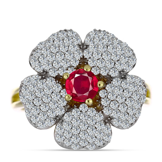 Pozlacené Stříbro 925/1000 - Prsten s Madagaskarským Rubínem a Bílým Topazem - Karátové číslo: 2.44. přibližná hmotnost: 5.69 gramů