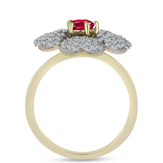 Pozlacené Stříbro 925/1000 - Prsten s Madagaskarským Rubínem a Bílým Topazem - Karátové číslo: 2.44. přibližná hmotnost: 5.69 gramů