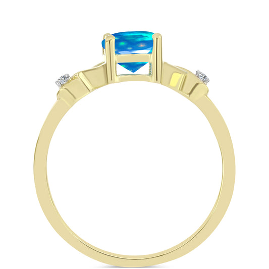 Pozlacené Stříbro 925/1000 - Prsten s Etiopským Nebeským Opálem a Bílým Topazem - Karátové číslo: 0.75. přibližná hmotnost: 2 gramů