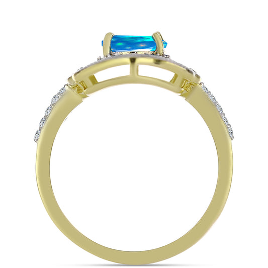 Pozlacené Stříbro 925/1000 - Prsten s Etiopským Nebeským Opálem a Bílým Topazem - Karátové číslo: 1.5. přibližná hmotnost: 4.5 gramů