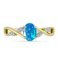 Pozlacené Stříbro 925/1000 - Prsten s Etiopským Nebeským Opálem a Bílým Topazem - Karátové číslo: 0.53. přibližná hmotnost: 2.65 gramů