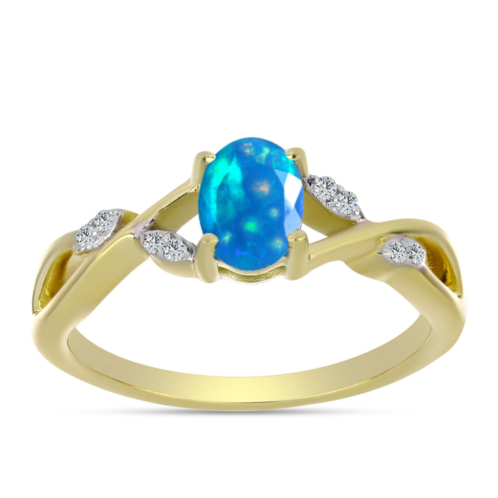 Pozlacené Stříbro 925/1000 - Prsten s Etiopským Nebeským Opálem a Bílým Topazem - Karátové číslo: 0.53. přibližná hmotnost: 2.65 gramů 3 