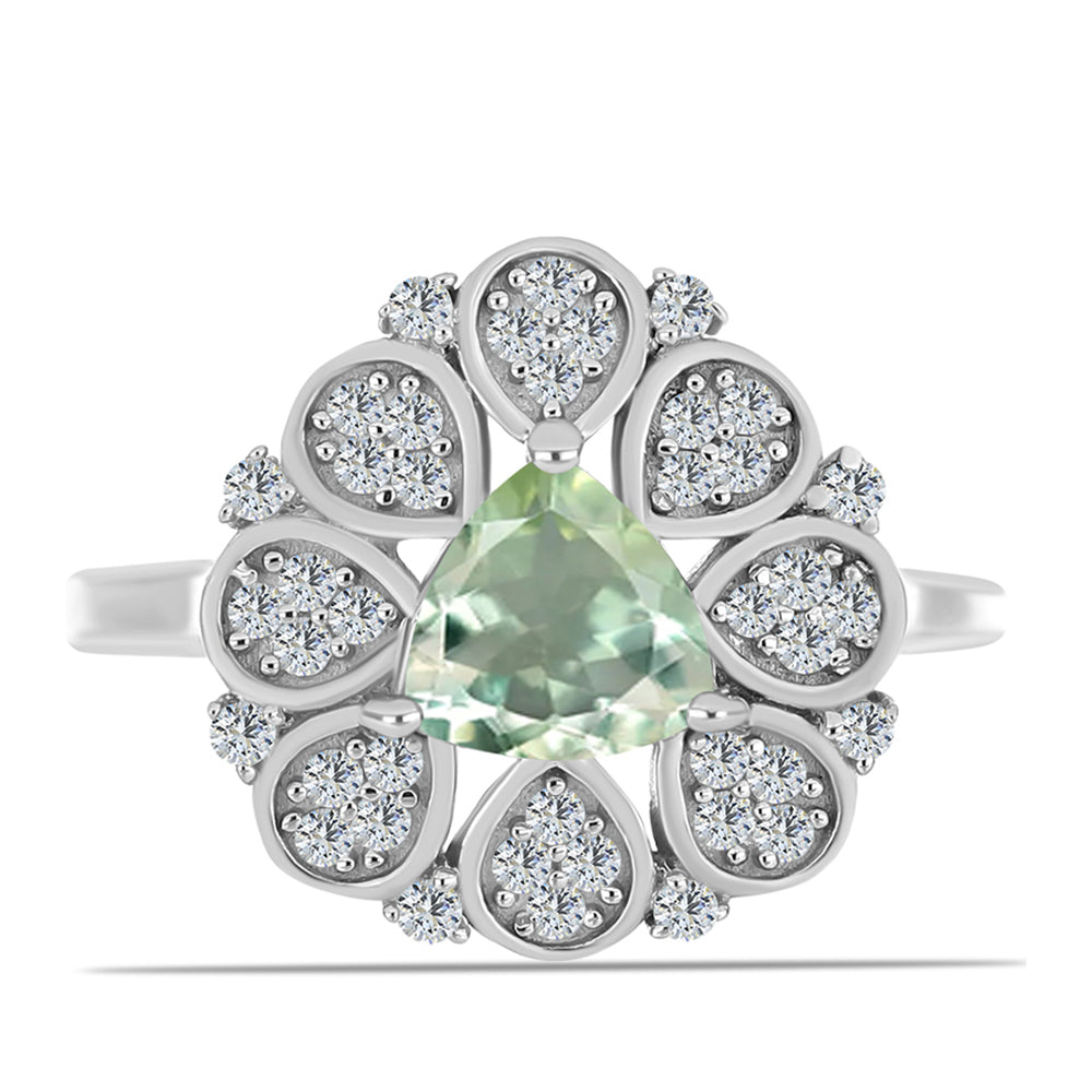 Stříbro 925/1000 - Prsten se Zeleným Ametystem a Bílým Topazem - Karátové číslo: 1.45. přibližná hmotnost: 3.97 gramů 1 