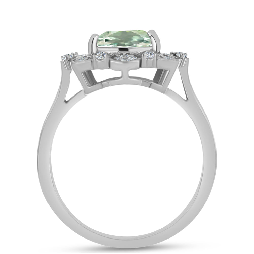 Stříbro 925/1000 - Prsten se Zeleným Ametystem a Bílým Topazem - Karátové číslo: 1.45. přibližná hmotnost: 3.97 gramů