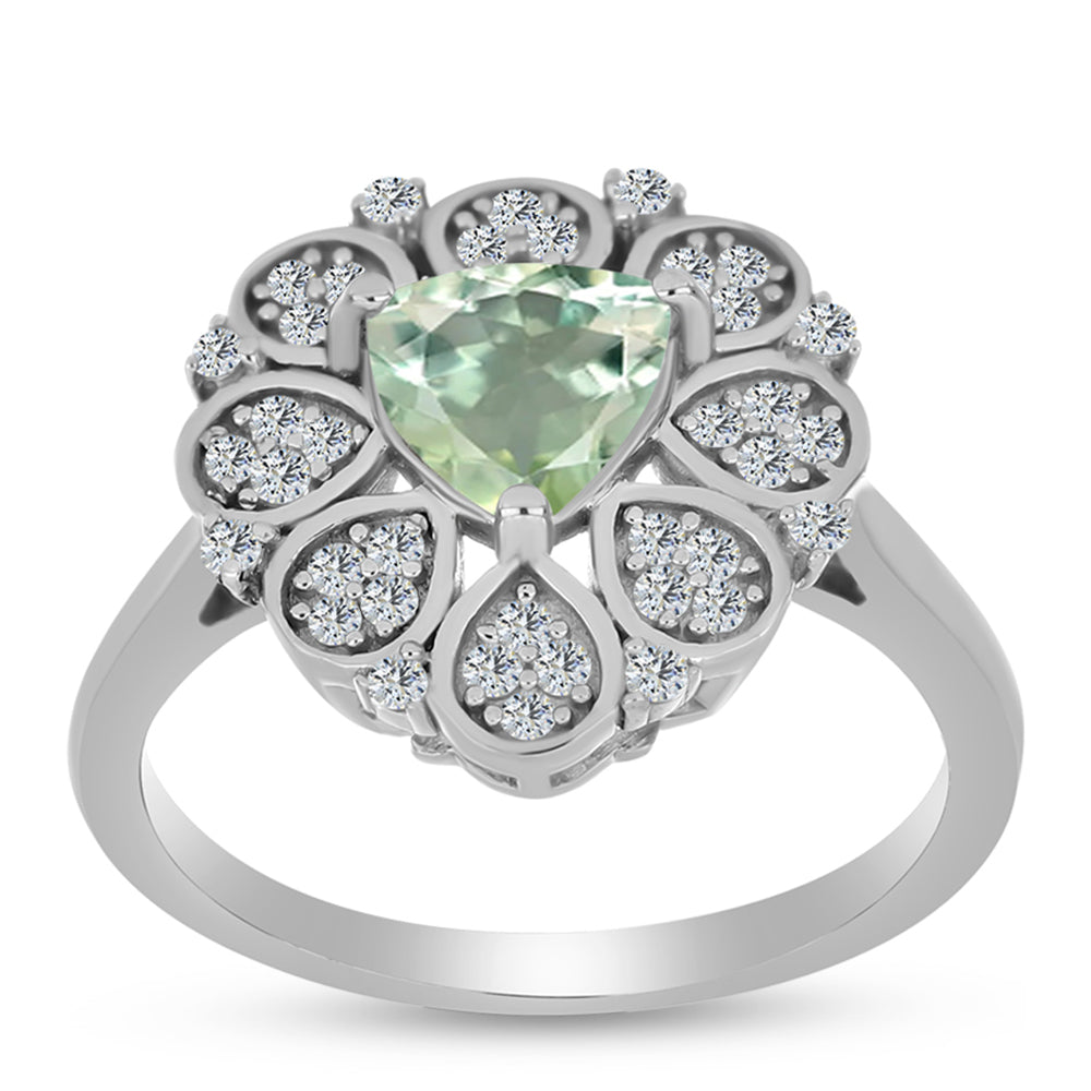 Stříbro 925/1000 - Prsten se Zeleným Ametystem a Bílým Topazem - Karátové číslo: 1.45. přibližná hmotnost: 3.97 gramů 3 