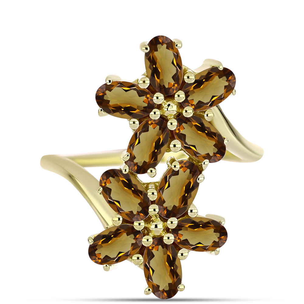 Pozlacené Stříbro 925/1000 - Prsten s Koňakovým Křemenem - Karátové číslo: 2.09. přibližná hmotnost: 3.54 gramů 1 