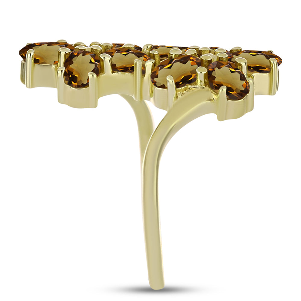 Pozlacené Stříbro 925/1000 - Prsten s Koňakovým Křemenem - Karátové číslo: 2.09. přibližná hmotnost: 3.54 gramů 4 