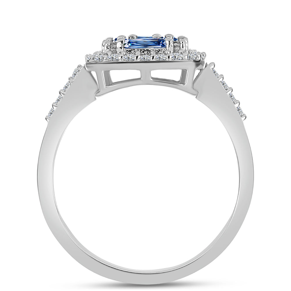 Stříbro 925/1000 - Prsten s S Oceánově Modrým Moissanitem a Bílým Topazem - Karátové číslo: 1.02. přibližná hmotnost: 2.98 gramů 2 