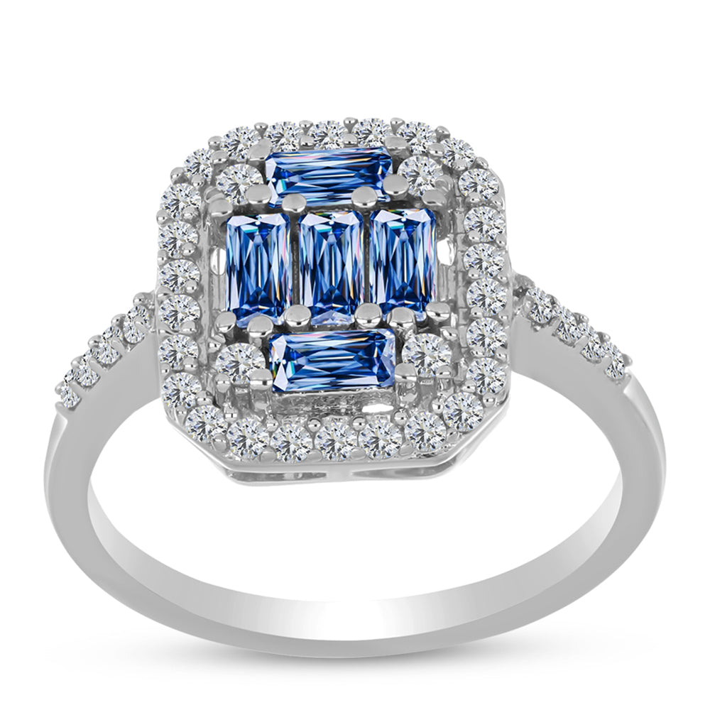 Stříbro 925/1000 - Prsten s S Oceánově Modrým Moissanitem a Bílým Topazem - Karátové číslo: 1.02. přibližná hmotnost: 2.98 gramů 3 