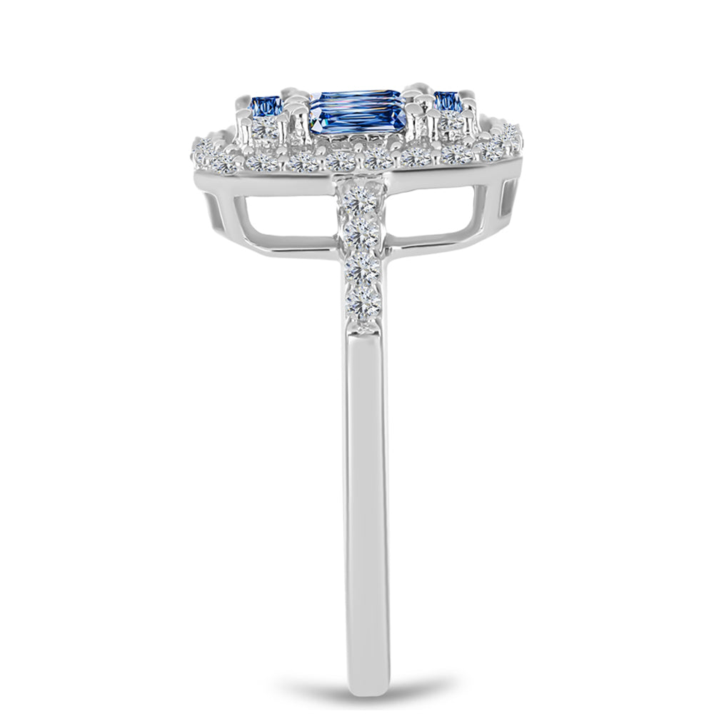 Stříbro 925/1000 - Prsten s S Oceánově Modrým Moissanitem a Bílým Topazem - Karátové číslo: 1.02. přibližná hmotnost: 2.98 gramů