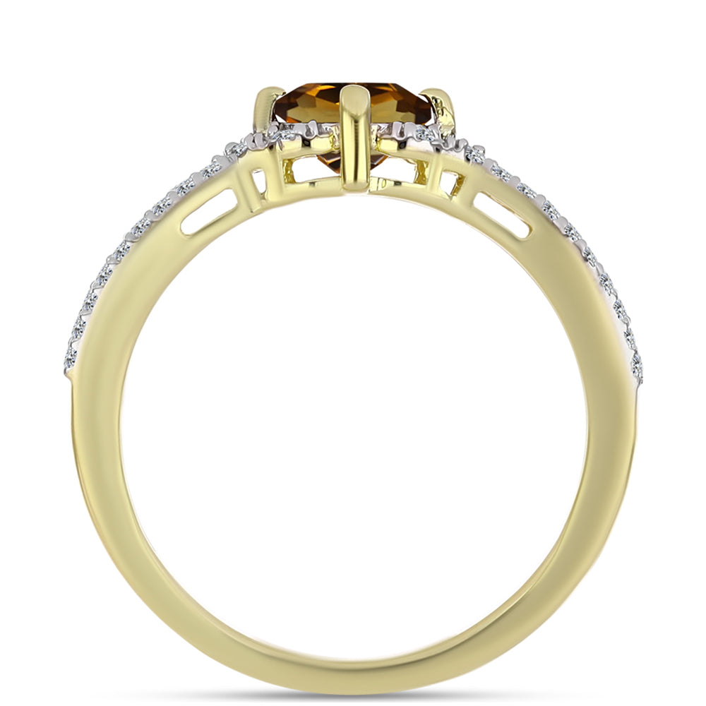 Pozlacené Stříbro 925/1000 - Prsten s Koňakovým Křemenem a Bílým Topazem - Karátové číslo: 1.03. přibližná hmotnost: 2.39 gramů