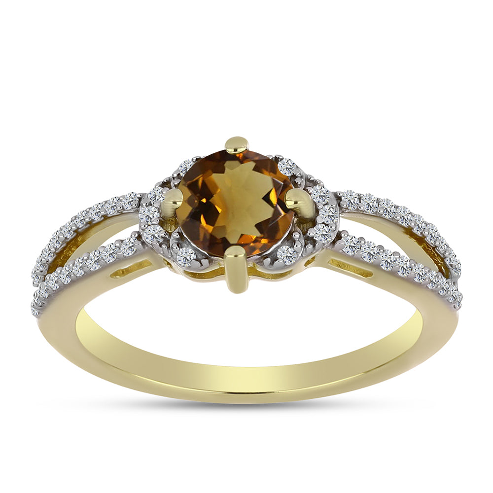 Pozlacené Stříbro 925/1000 - Prsten s Koňakovým Křemenem a Bílým Topazem - Karátové číslo: 1.03. přibližná hmotnost: 2.39 gramů 1 