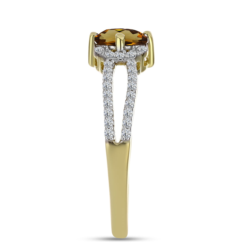 Pozlacené Stříbro 925/1000 - Prsten s Koňakovým Křemenem a Bílým Topazem - Karátové číslo: 1.03. přibližná hmotnost: 2.39 gramů 4 