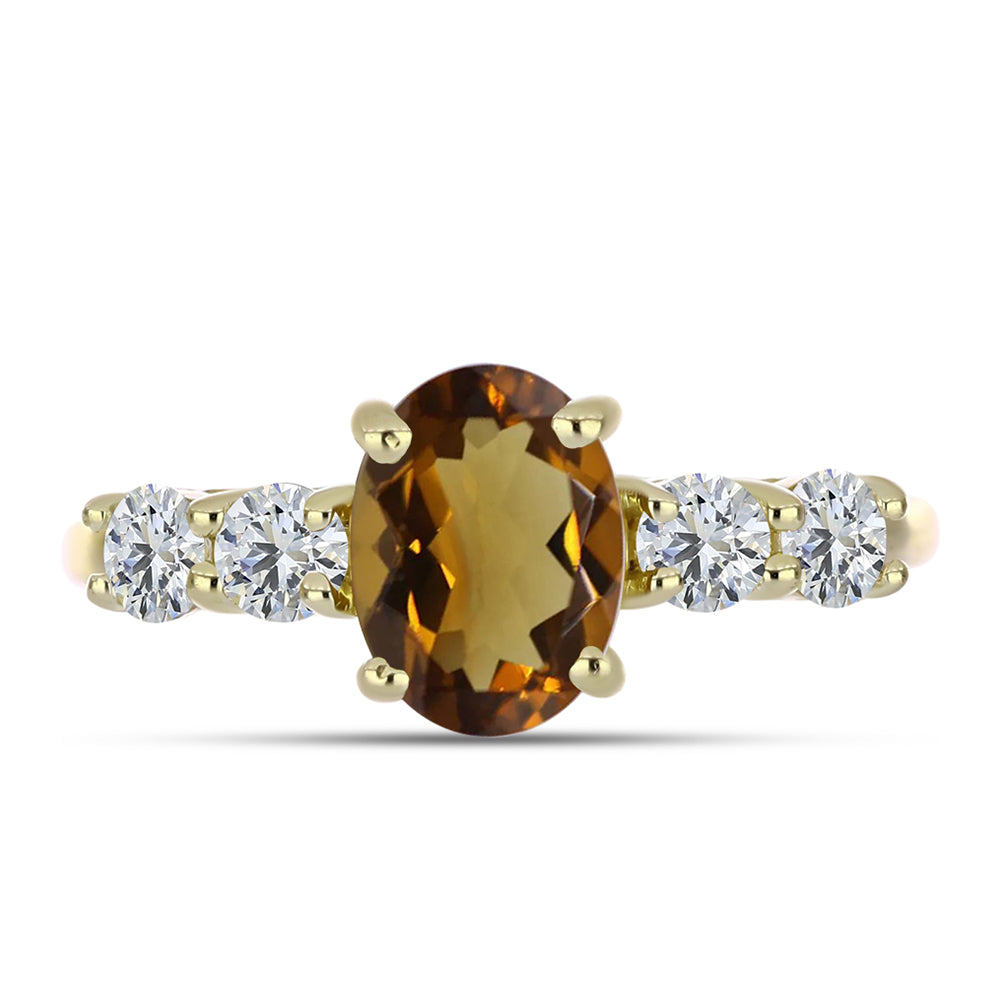 Pozlacené Stříbro 925/1000 - Prsten s Koňakovým Křemenem a Bílým Topazem - Karátové číslo: 1.61. přibližná hmotnost: 2.46 gramů 1 