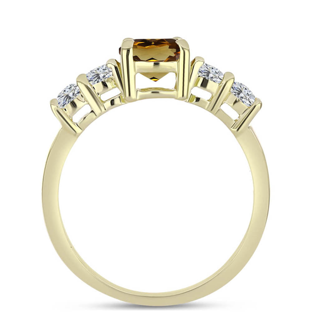 Pozlacené Stříbro 925/1000 - Prsten s Koňakovým Křemenem a Bílým Topazem - Karátové číslo: 1.61. přibližná hmotnost: 2.46 gramů 2 