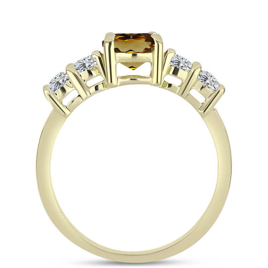 Pozlacené Stříbro 925/1000 - Prsten s Koňakovým Křemenem a Bílým Topazem - Karátové číslo: 1.61. přibližná hmotnost: 2.46 gramů