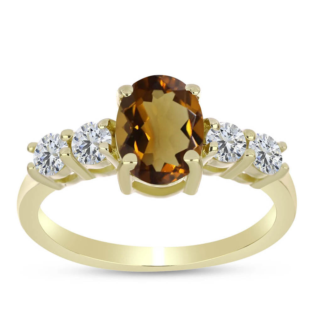 Pozlacené Stříbro 925/1000 - Prsten s Koňakovým Křemenem a Bílým Topazem - Karátové číslo: 1.61. přibližná hmotnost: 2.46 gramů 3 