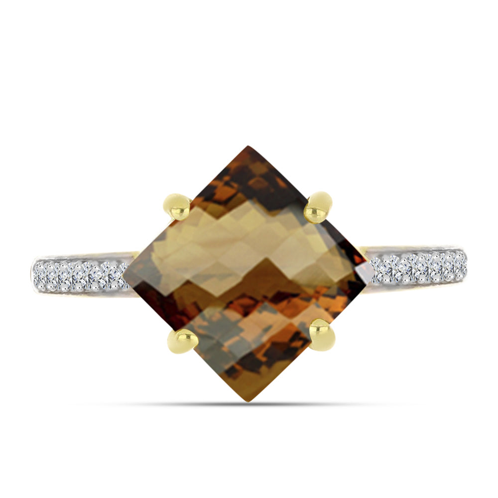 Pozlacené Stříbro 925/1000 - Prsten s Koňakovým Křemenem a Bílým Topazem - Karátové číslo: 2.47. přibližná hmotnost: 2.87 gramů 1 