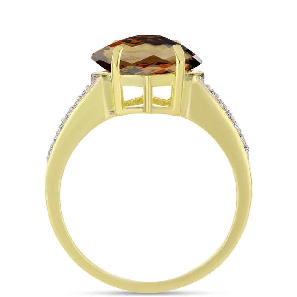 Pozlacené Stříbro 925/1000 - Prsten s Koňakovým Křemenem a Bílým Topazem - Karátové číslo: 2.47. přibližná hmotnost: 2.87 gramů