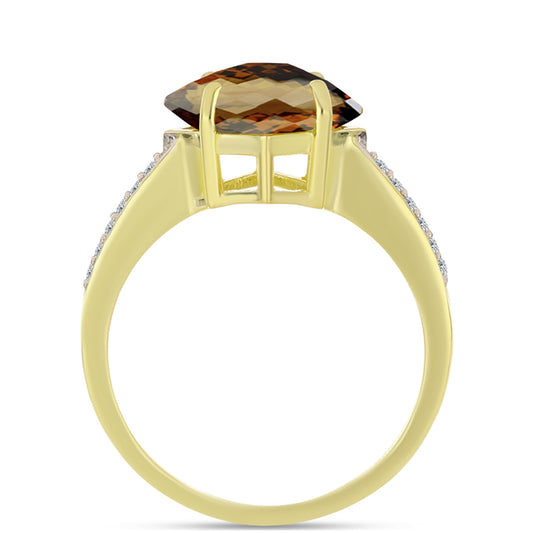 Pozlacené Stříbro 925/1000 - Prsten s Koňakovým Křemenem a Bílým Topazem - Karátové číslo: 2.47. přibližná hmotnost: 2.87 gramů