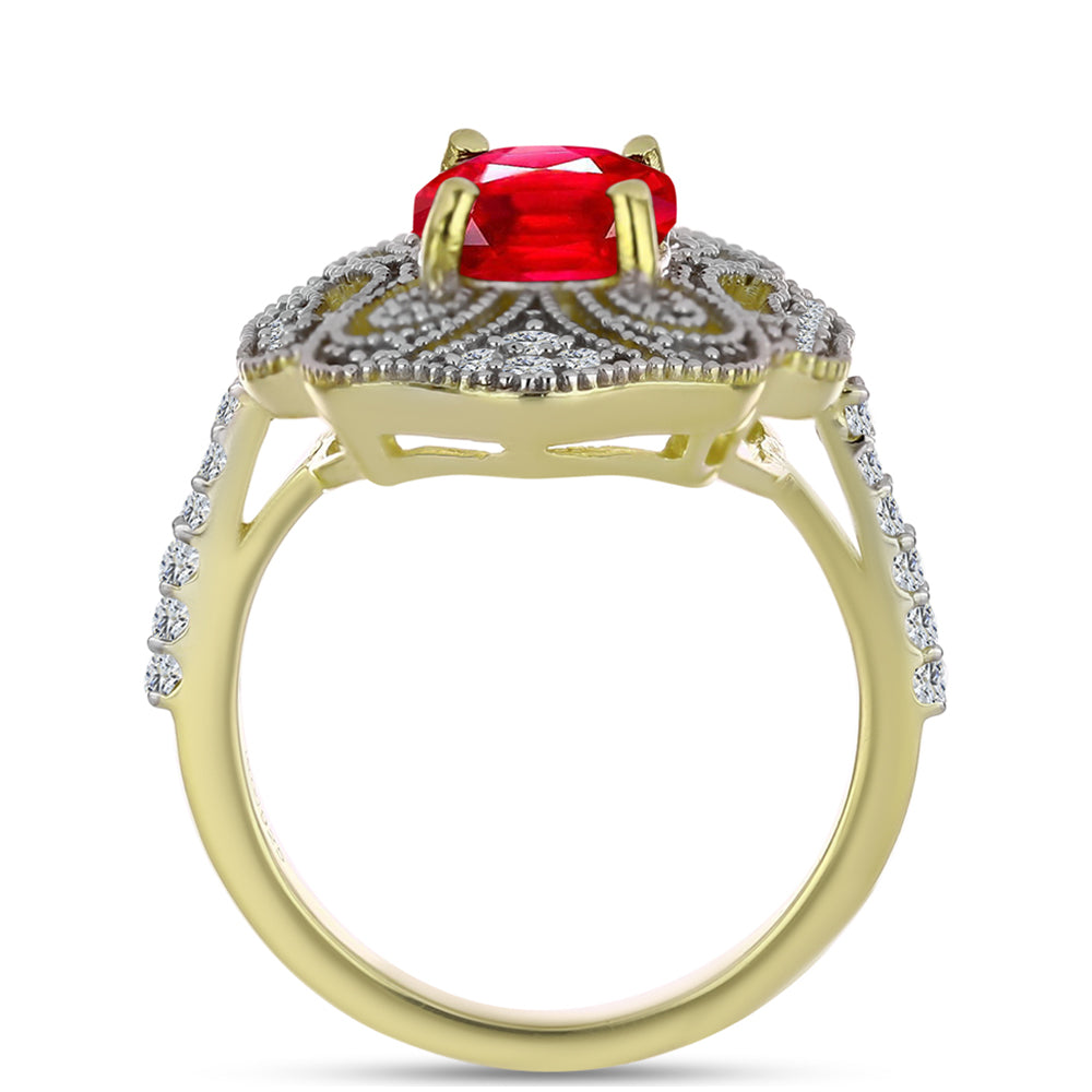 Pozlacené Stříbro 925/1000 - Prsten s Červeným Achátem a Bílým Topazem - Karátové číslo: 2.28. přibližná hmotnost: 4.91 gramů 2 