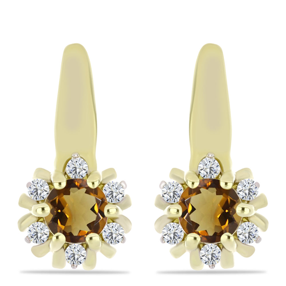 Pozlacené Stříbro 925/1000 - Náušnice s Koňakovým Křemenem a Bílým Topazem - Karátové číslo: 0.64. přibližná hmotnost: 2.82 gramů