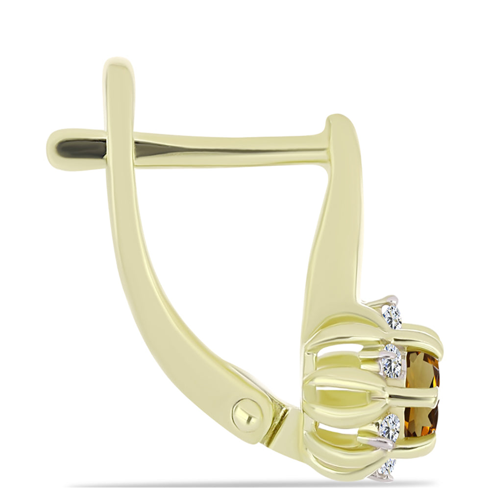 Pozlacené Stříbro 925/1000 - Náušnice s Koňakovým Křemenem a Bílým Topazem - Karátové číslo: 0.64. přibližná hmotnost: 2.82 gramů 2 