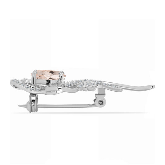 Stříbro 925/1000 - Brož s Morganitem z Gozarehu a Bílým Topazem - Karátové číslo: 2.18. přibližná hmotnost: 3.52 gramů