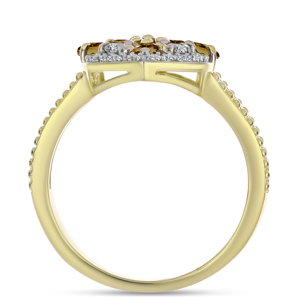 Pozlacené Stříbro 925/1000 - Prsten s Koňakovým Křemenem a Bílým Topazem - Karátové číslo: 1.98. přibližná hmotnost: 4.93 gramů 2 