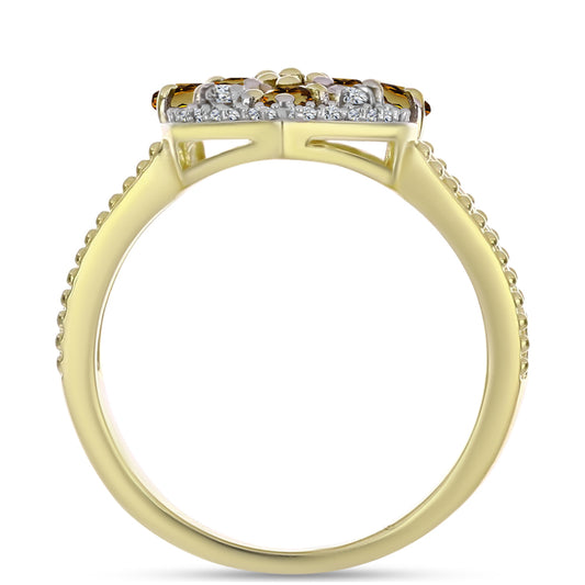 Pozlacené Stříbro 925/1000 - Prsten s Koňakovým Křemenem a Bílým Topazem - Karátové číslo: 1.98. přibližná hmotnost: 4.93 gramů