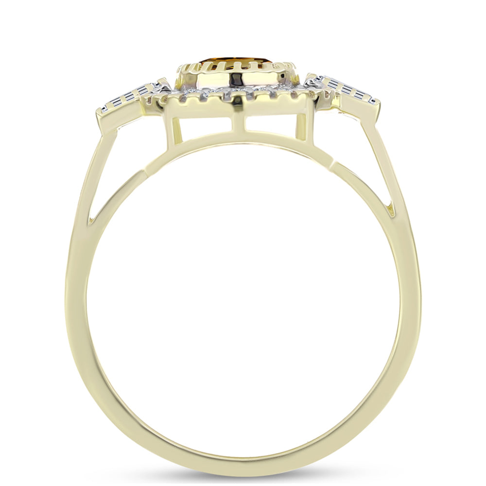 Pozlacené Stříbro 925/1000 - Prsten s Koňakovým Křemenem a Bílým Topazem - Karátové číslo: 1.16. přibližná hmotnost: 3.7 gramů