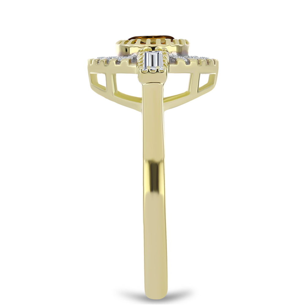 Pozlacené Stříbro 925/1000 - Prsten s Koňakovým Křemenem a Bílým Topazem - Karátové číslo: 1.16. přibližná hmotnost: 3.7 gramů