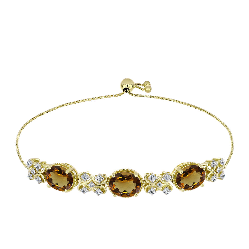 Pozlacené Stříbro 925/1000 - Náramek s Koňakovým Křemenem a Bílým Topazem - Karátové číslo: 7.42. přibližná hmotnost: 9.54 gramů 1 