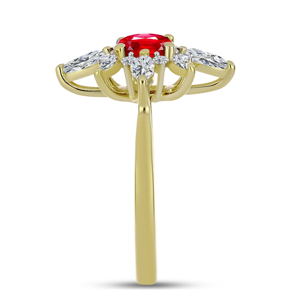 Pozlacené Stříbro 925/1000 - Prsten s Červeným Achátem a Bílým Topazem - Karátové číslo: 1.84. přibližná hmotnost: 3.3 gramů 4 