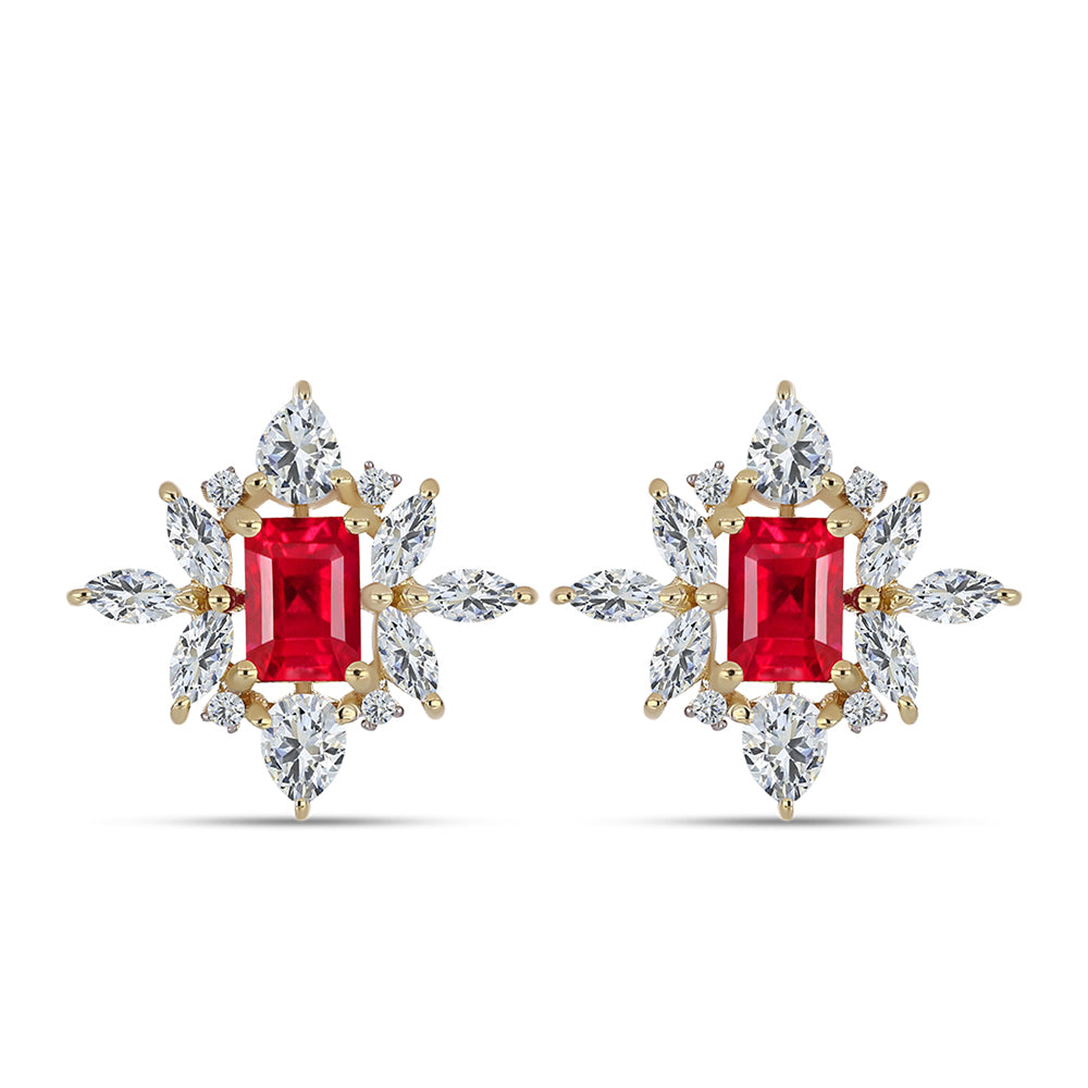 Pozlacené Stříbro 925/1000 - Náušnice s Červeným Achátem a Bílým Topazem - Karátové číslo: 2.83. přibližná hmotnost: 3.91 gramů