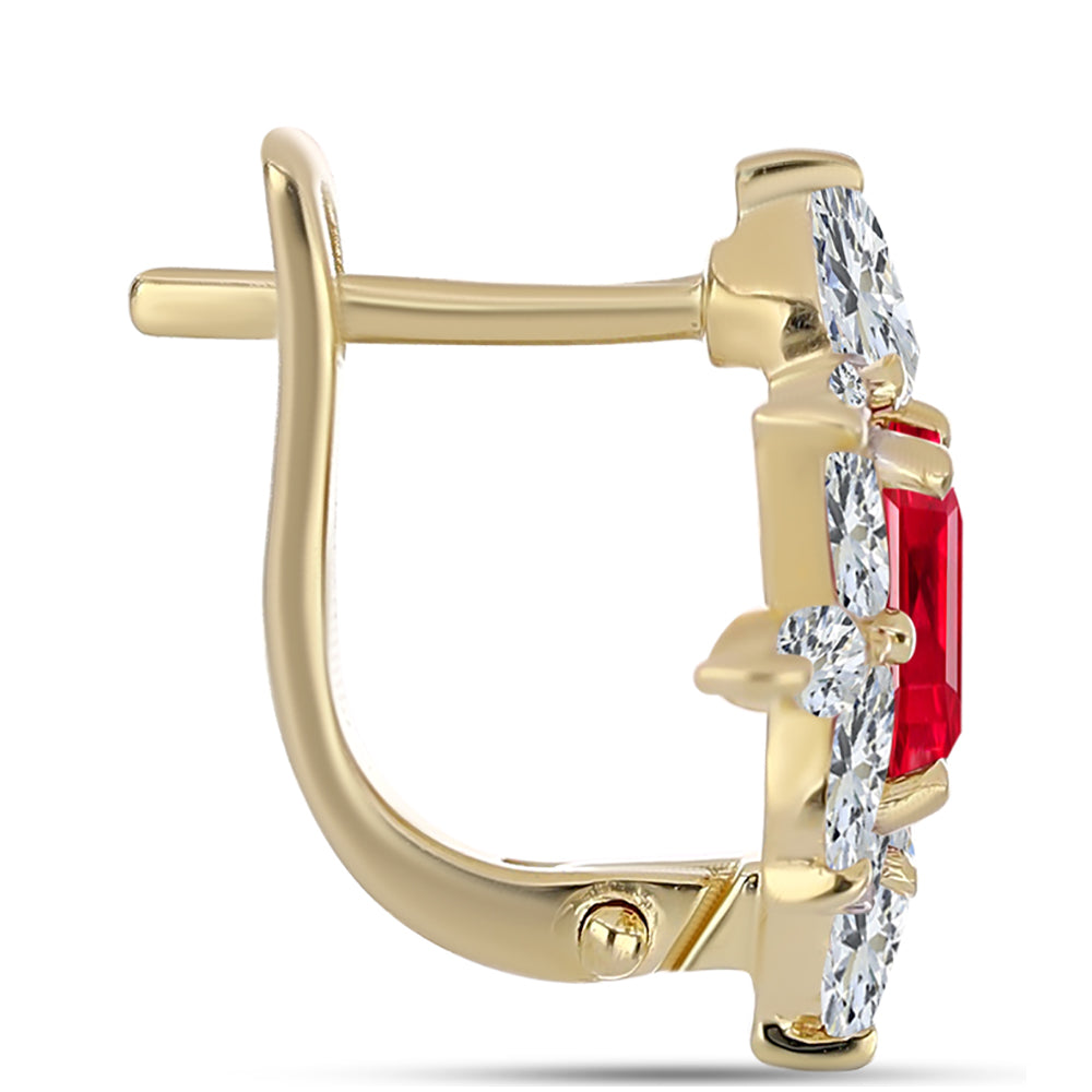 Pozlacené Stříbro 925/1000 - Náušnice s Červeným Achátem a Bílým Topazem - Karátové číslo: 2.83. přibližná hmotnost: 3.91 gramů 2 