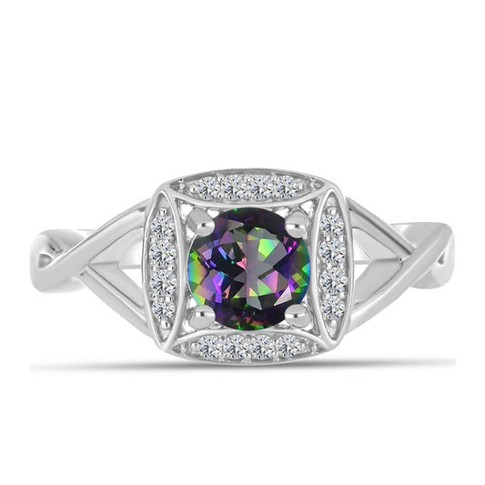 Stříbro 925/1000 - Prsten s Brazilským Mystickým Zeleným Křemenem a Bílým Topazem - Karátové číslo: 0.91. přibližná hmotnost: 3.05 gramů