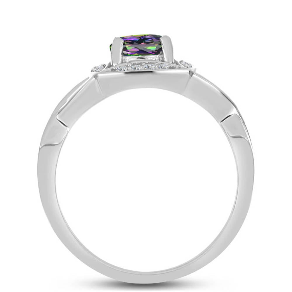 Stříbro 925/1000 - Prsten s Brazilským Mystickým Zeleným Křemenem a Bílým Topazem - Karátové číslo: 0.91. přibližná hmotnost: 3.05 gramů 2 