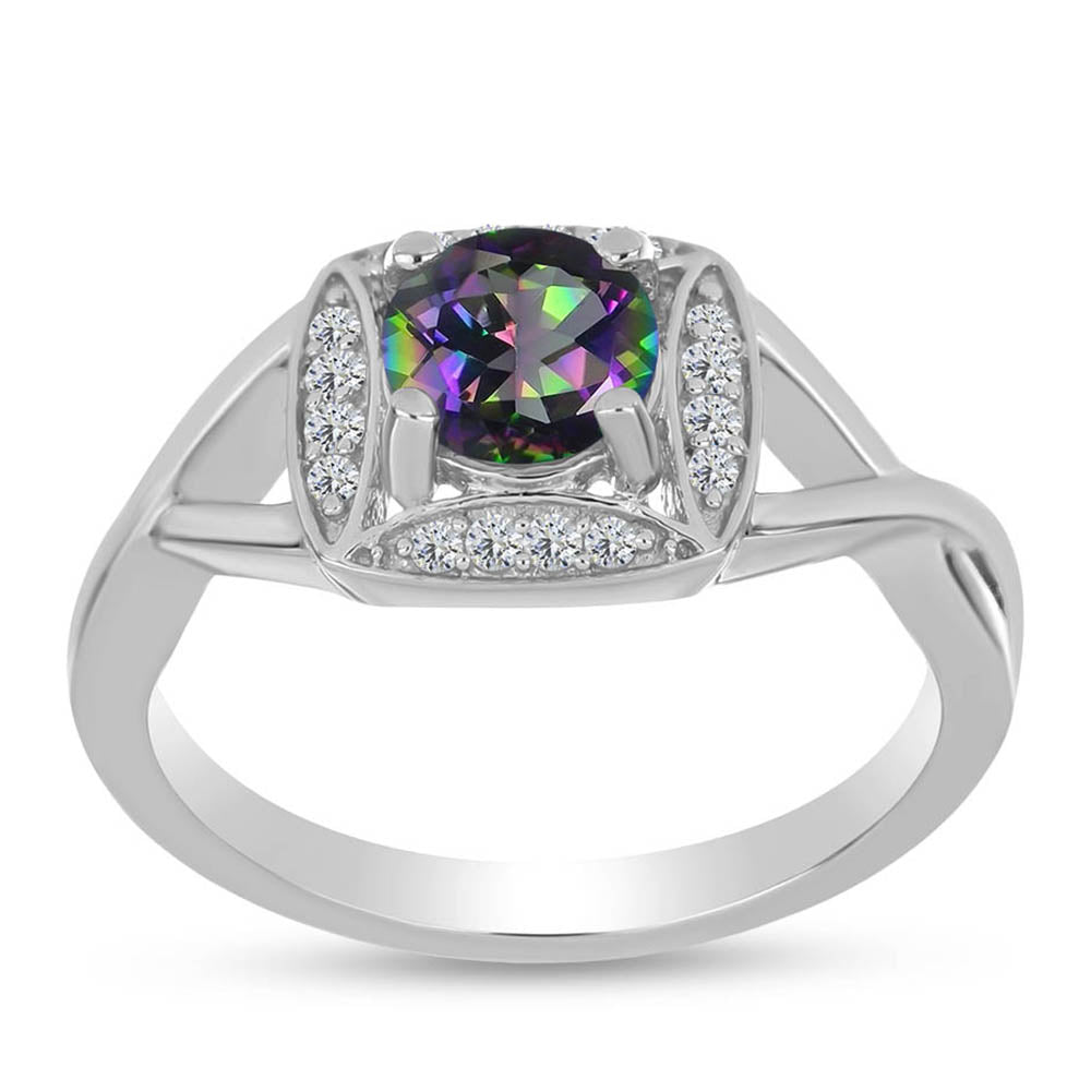 Stříbro 925/1000 - Prsten s Brazilským Mystickým Zeleným Křemenem a Bílým Topazem - Karátové číslo: 0.91. přibližná hmotnost: 3.05 gramů 3 