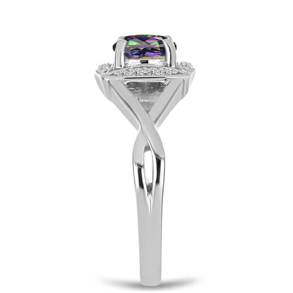 Stříbro 925/1000 - Prsten s Brazilským Mystickým Zeleným Křemenem a Bílým Topazem - Karátové číslo: 0.91. přibližná hmotnost: 3.05 gramů 4 