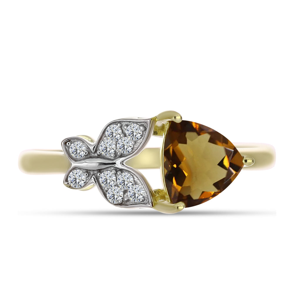 Pozlacené Stříbro 925/1000 - Prsten s Koňakovým Křemenem a Bílým Topazem - Karátové číslo: 1.21. přibližná hmotnost: 2.79 gramů 1 