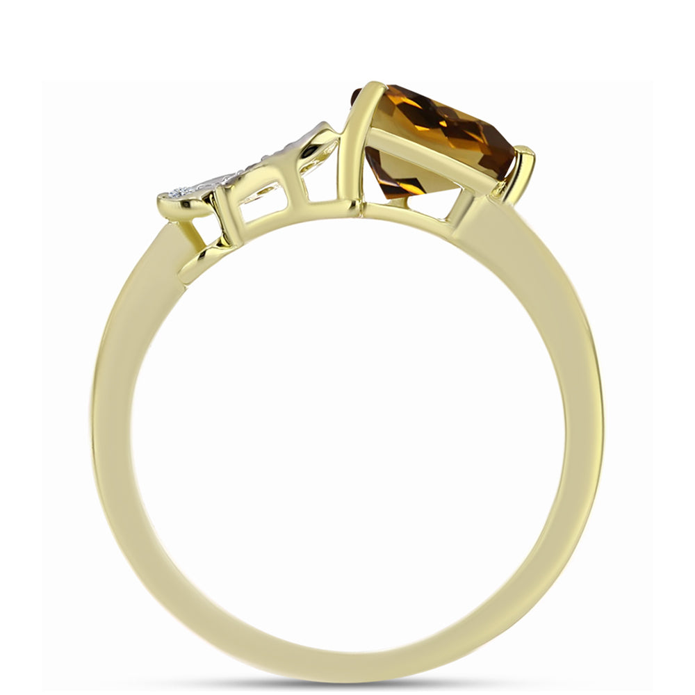 Pozlacené Stříbro 925/1000 - Prsten s Koňakovým Křemenem a Bílým Topazem - Karátové číslo: 1.21. přibližná hmotnost: 2.79 gramů 2 