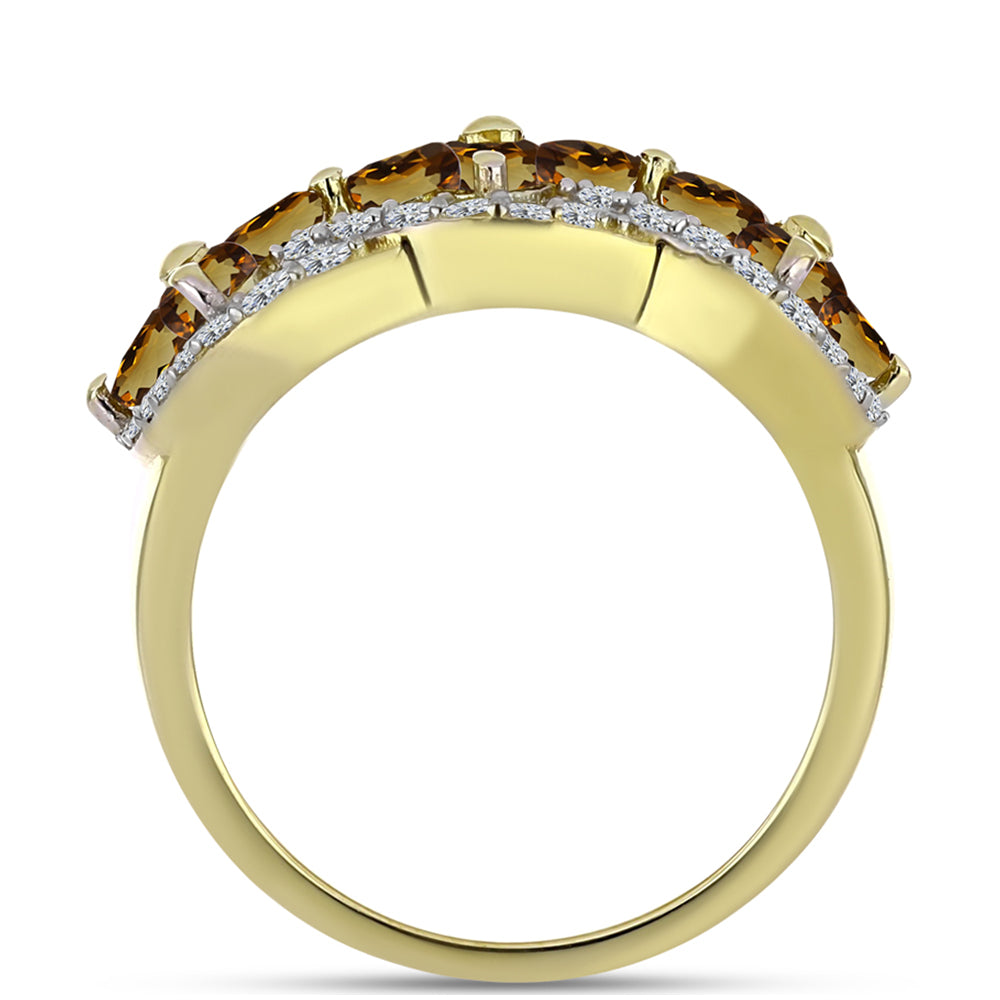 Pozlacené Stříbro 925/1000 - Prsten s Koňakovým Křemenem a Bílým Topazem - Karátové číslo: 1.82. přibližná hmotnost: 4.11 gramů 2 