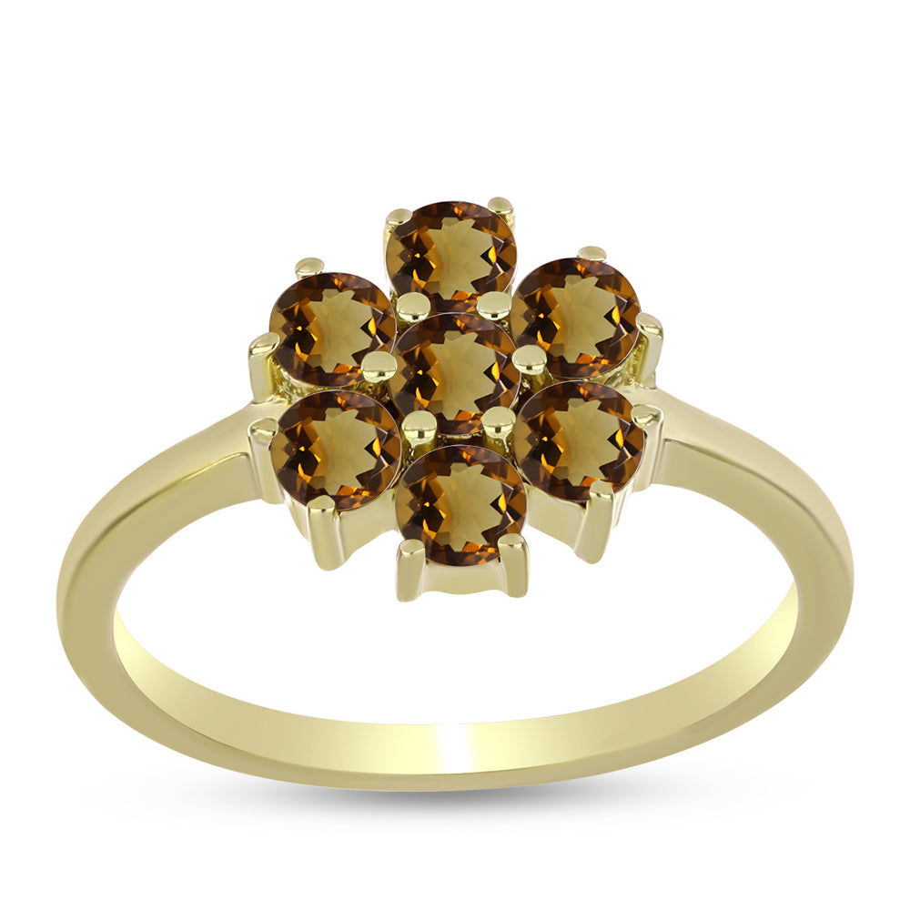 Pozlacené Stříbro 925/1000 - Prsten s Koňakovým Křemenem - Karátové číslo: 1.21. přibližná hmotnost: 2.71 gramů